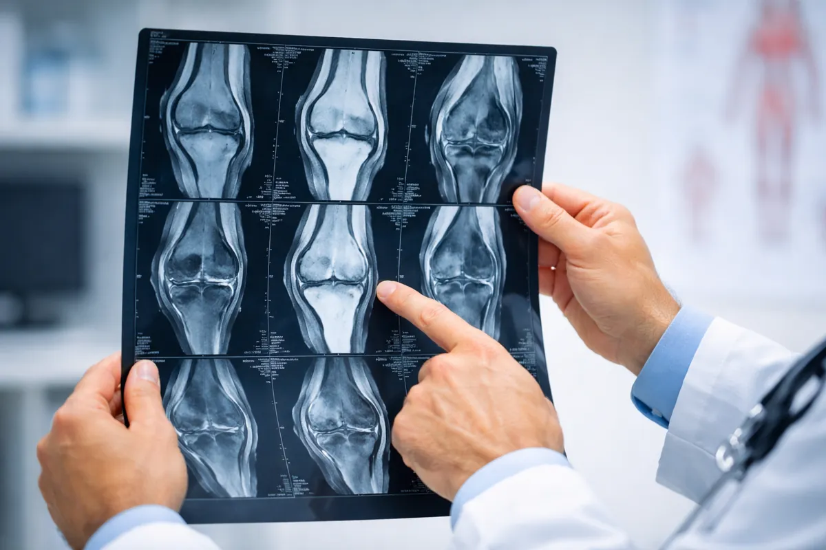 Physician examining digital X-ray scan